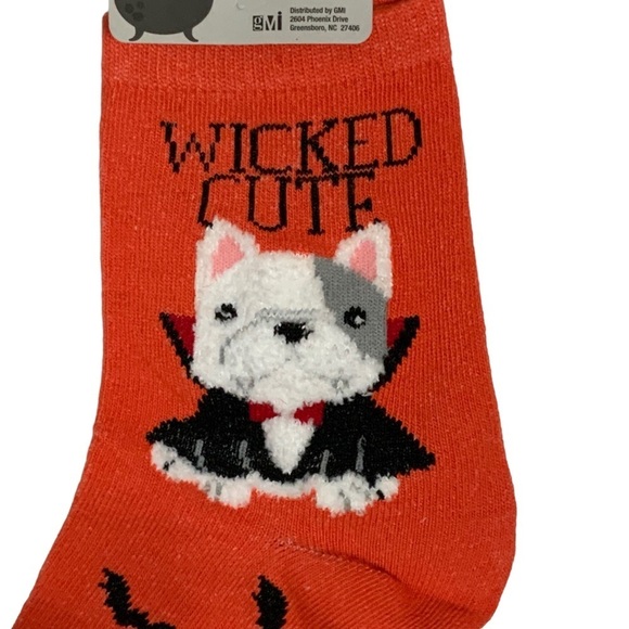 Halloween Dog Theme Women’s Socks Wicked Cute Dog with Bat Print Shoe SZ  9-11 - Picture 3 of 8
